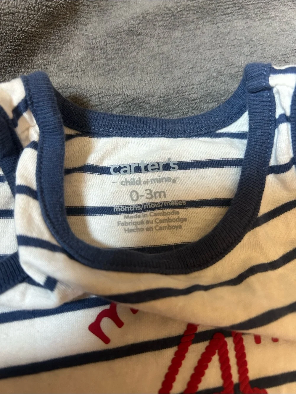 Carter's White and Navy Striped Infant Tank Bodysuit with Red Accent